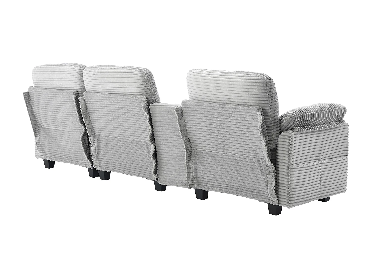 Canapé 3 places en velours côtelé avec ports USB, pouf et rangement - Gris clair
