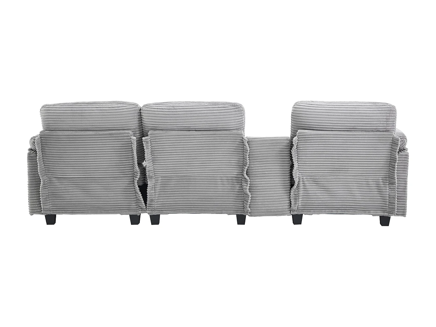 Canapé 3 places en velours côtelé avec ports USB, pouf et rangement - Gris clair