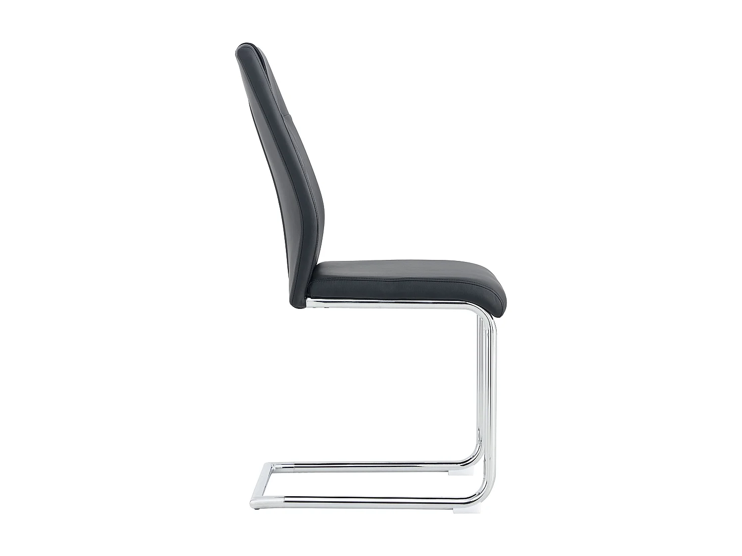 Lot de 4 chaises en simili cuir PU noir - Pieds métal argenté antidérapants