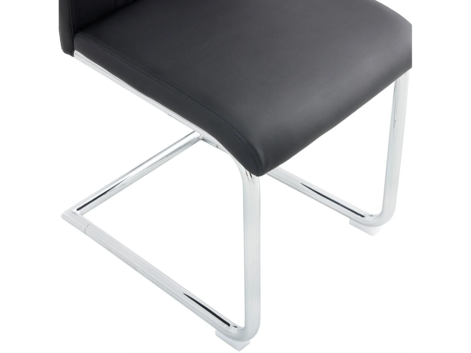 Lot de 4 chaises en simili cuir PU noir - Pieds métal argenté antidérapants