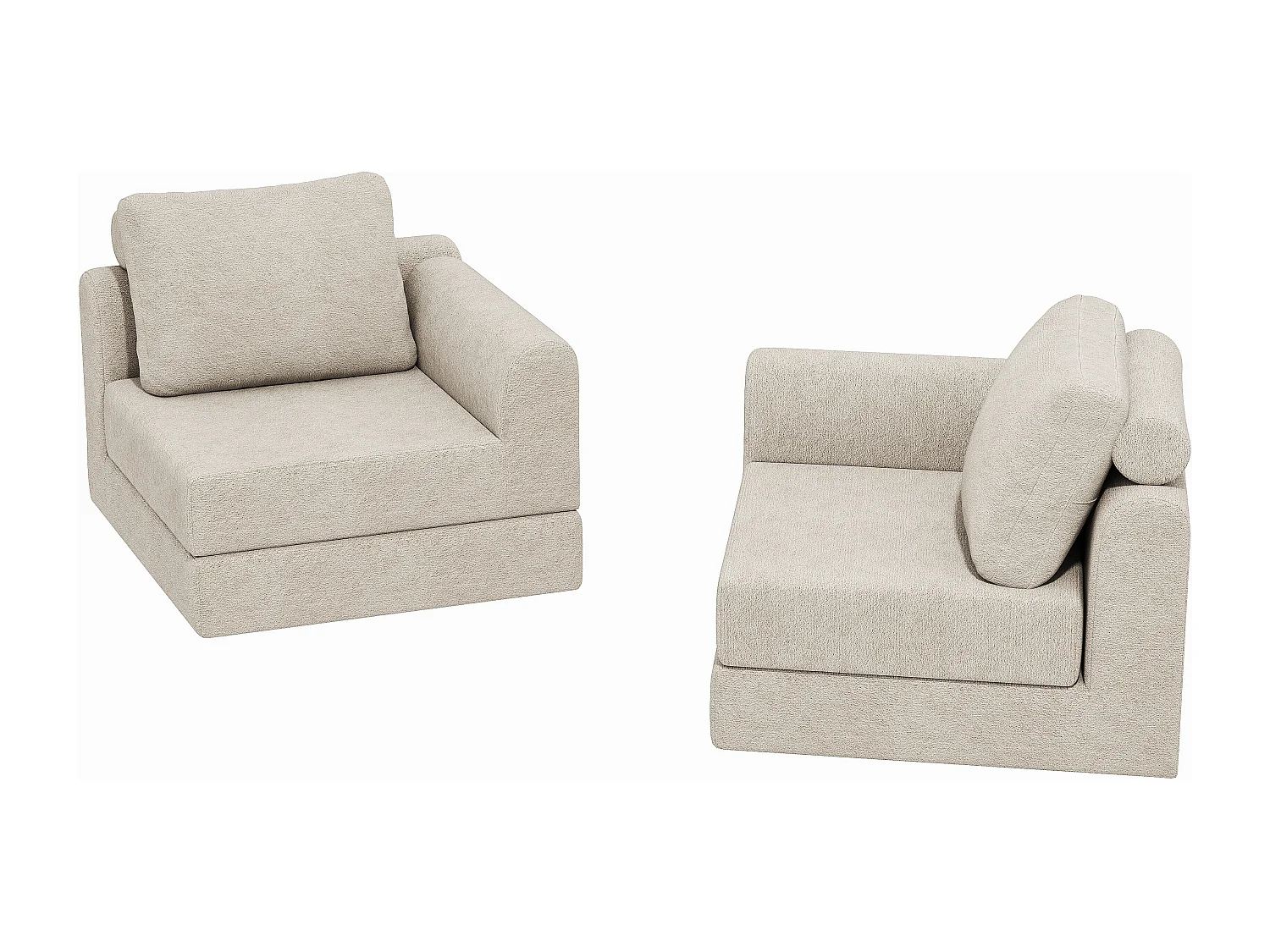 Canapé convertible 2 places 3-1 en flanelle blanc cassé - Pour salon et chambre