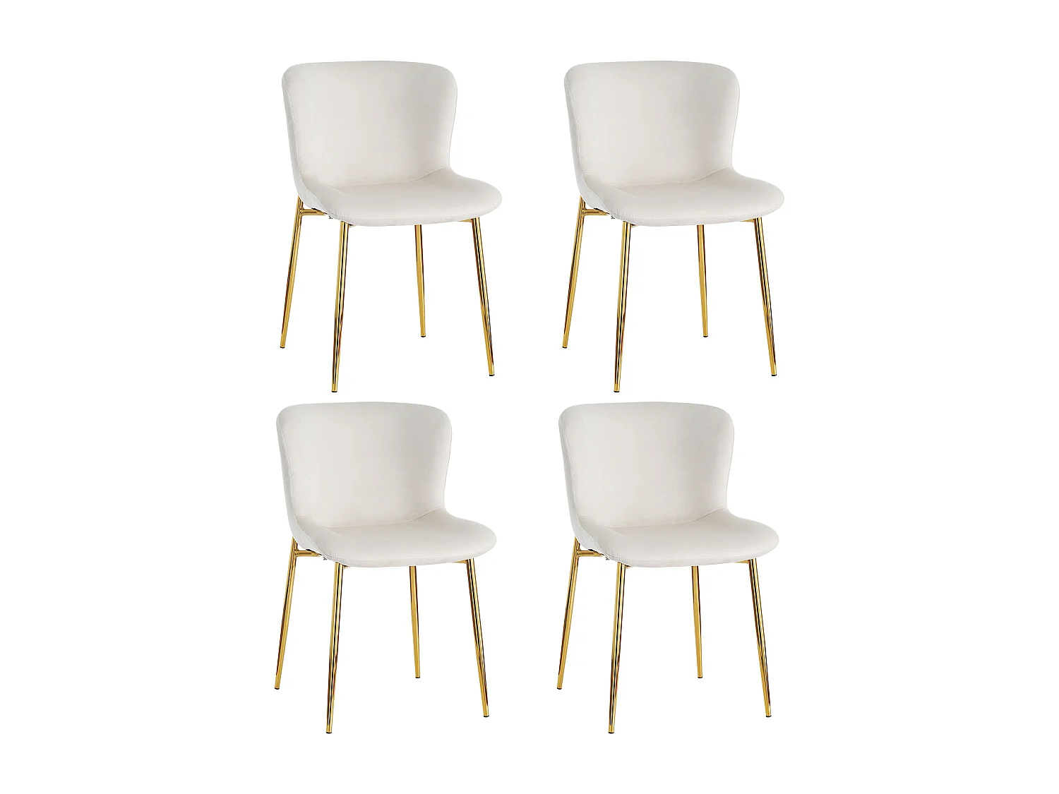 Set van 4 beige fluwelen stoelen met gouden metalen poten