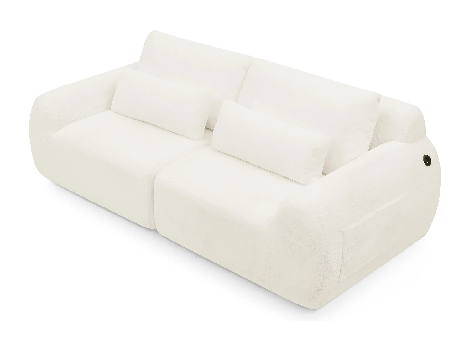 Canapé 2 places avec ports USB et poche latérale - Tissu beige, sans montage