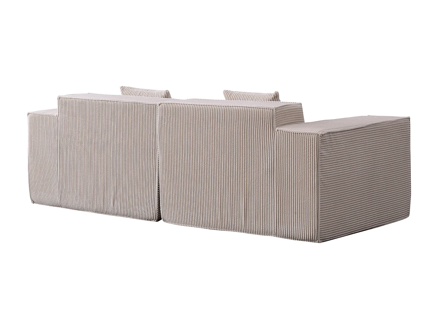 Canapé d’angle 3 places en tissu velours côtelé beige avec pouf - Sans montage