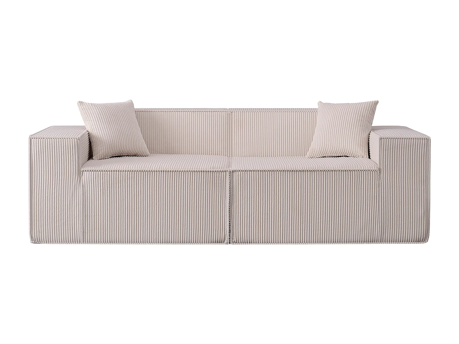 Canapé d’angle 3 places en tissu velours côtelé beige avec pouf - Sans montage