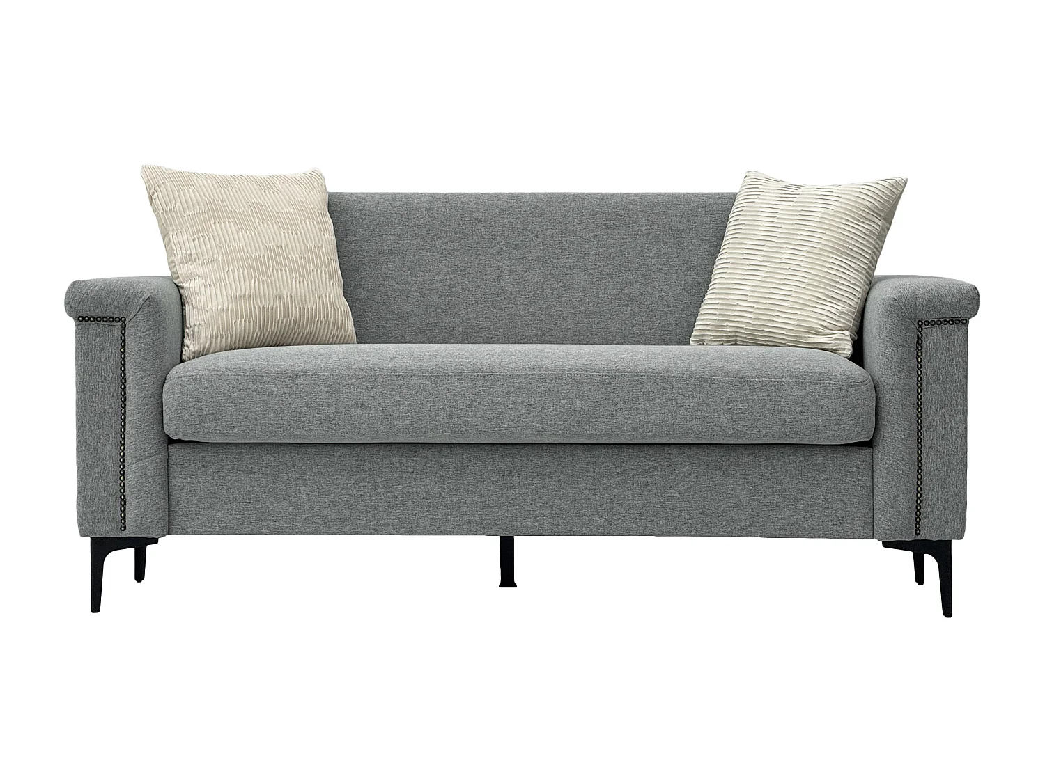 Canapé 2 places en lin gris clair - Structure en bois et pieds métal