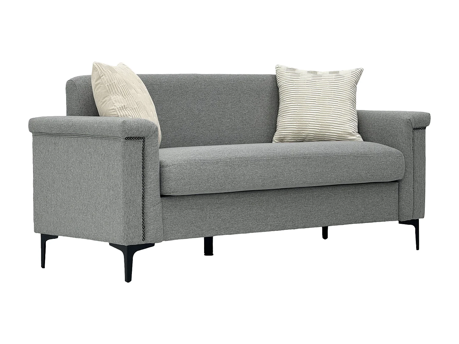 Canapé 2 places en lin gris clair - Structure en bois et pieds métal