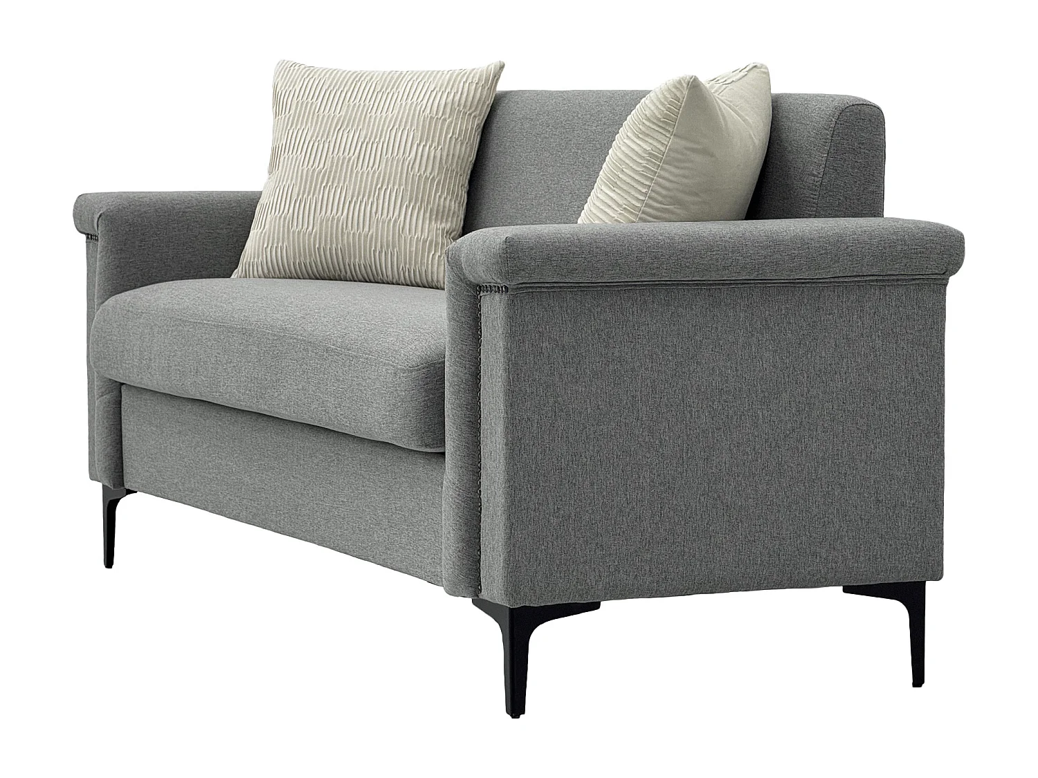 Canapé 2 places en lin gris clair - Structure en bois et pieds métal