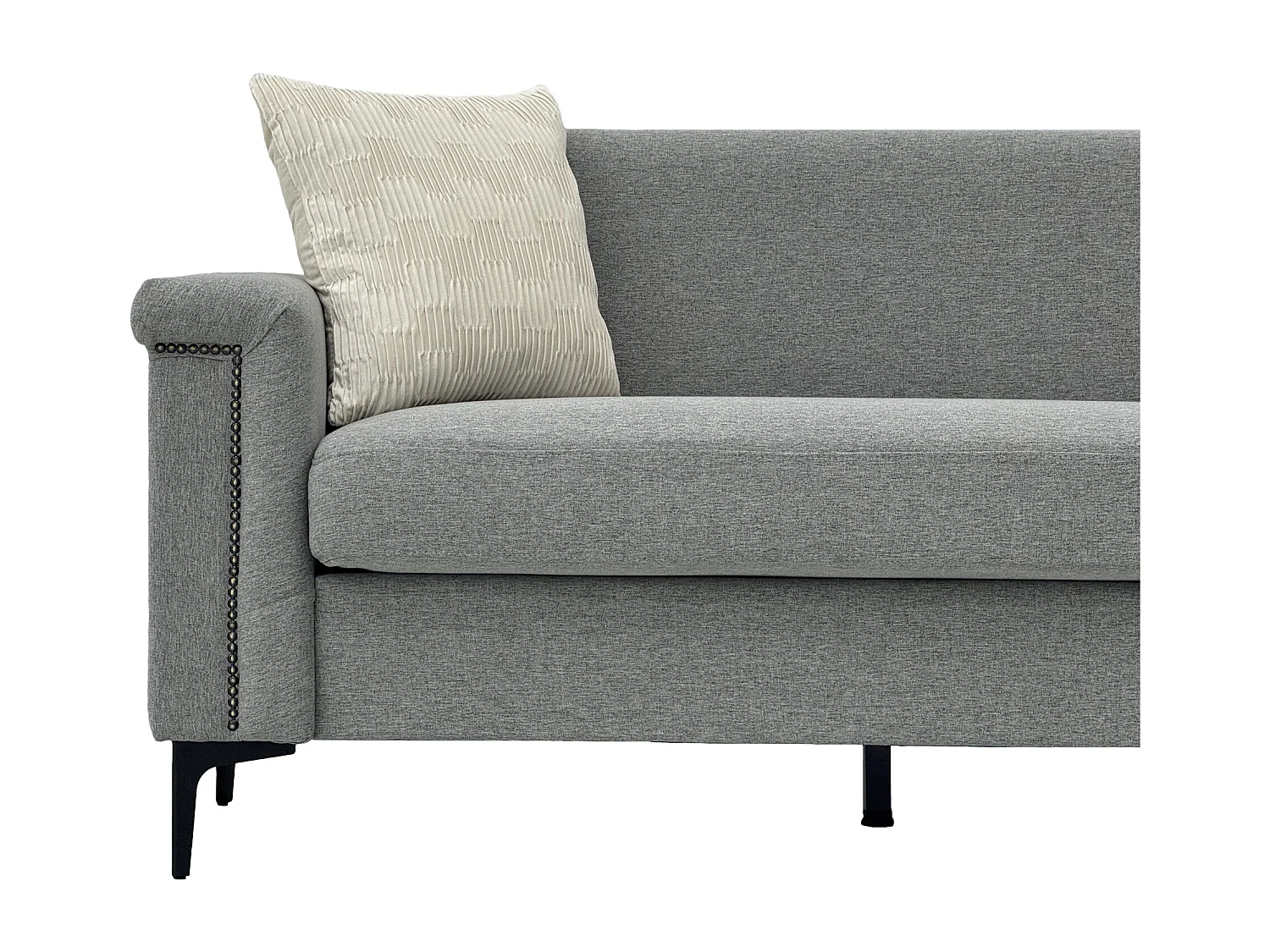 Canapé 2 places en lin gris clair - Structure en bois et pieds métal