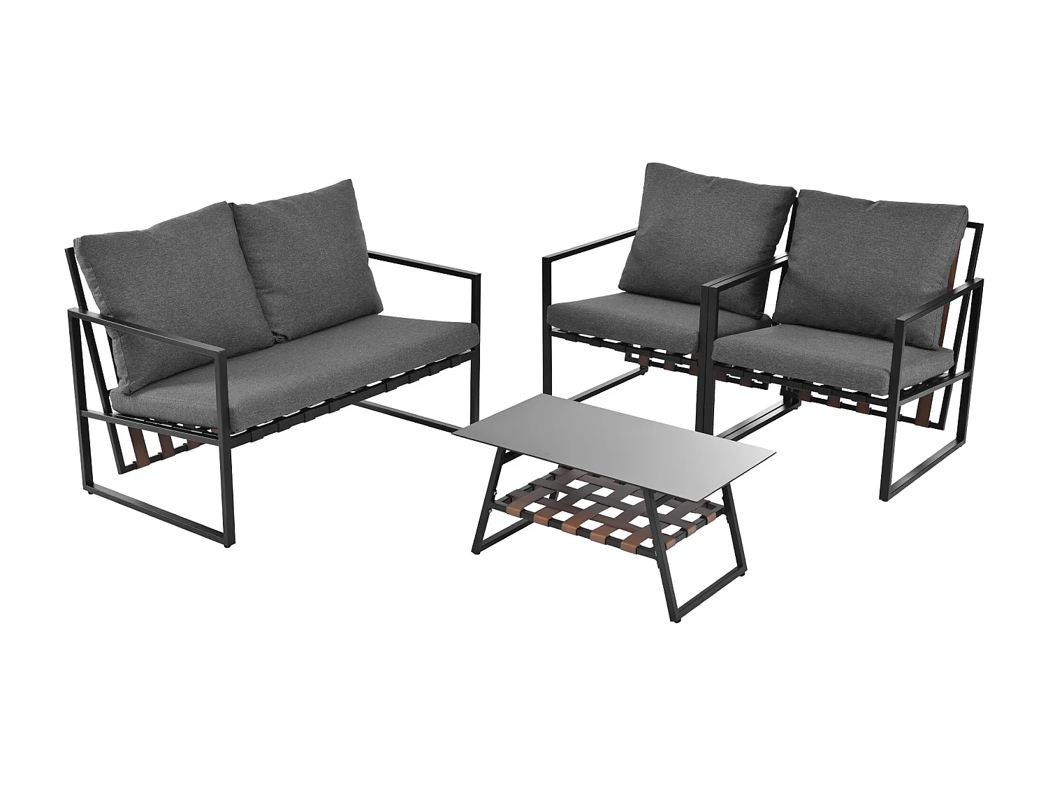 Set di mobili da giardino 4 posti: divano 2 posti + 2 poltrone + 1 tavolino - Nero