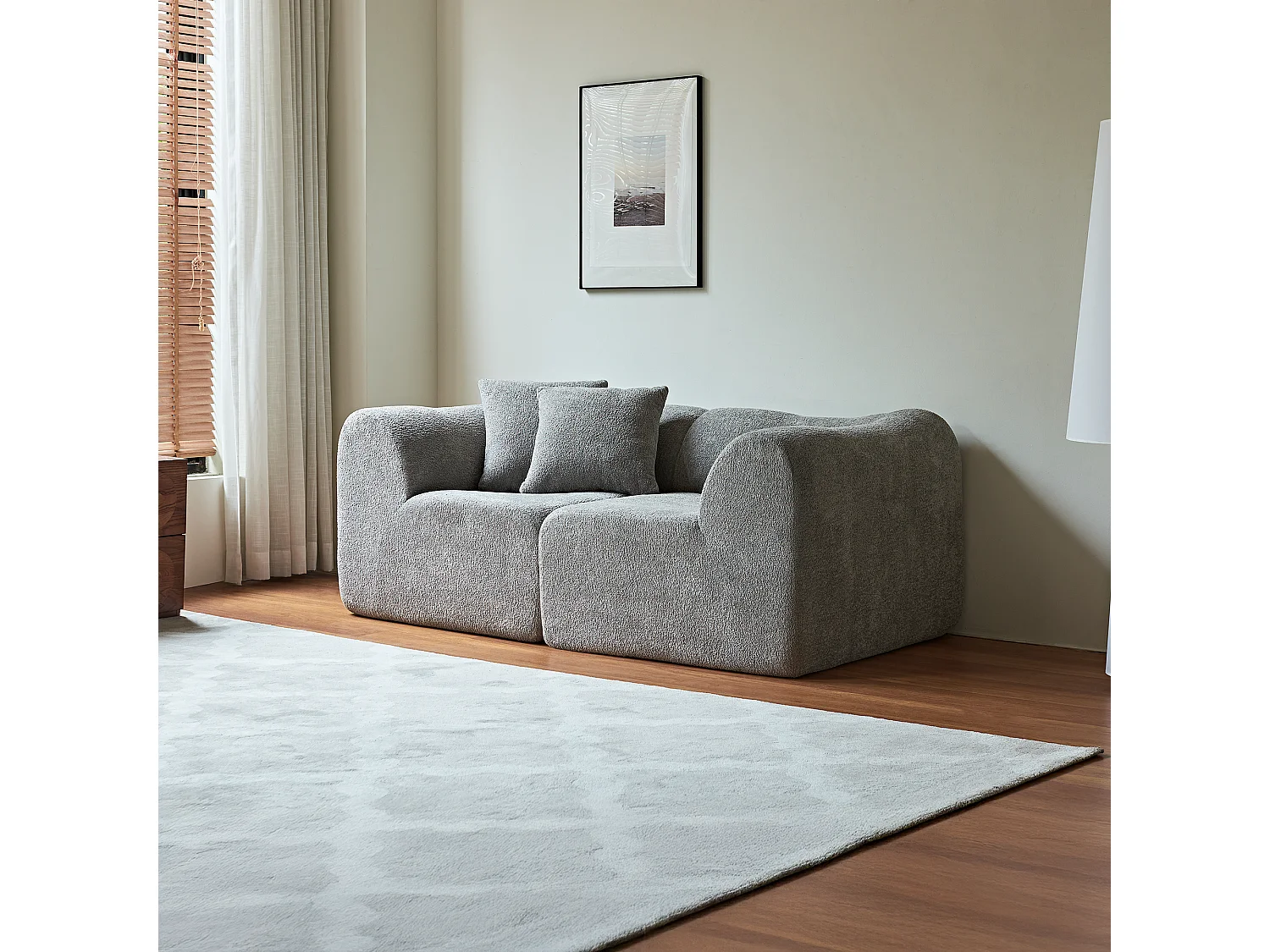 Canapé 2 places velours gris avec coussins - Pour salon, bureau ou l'appartement