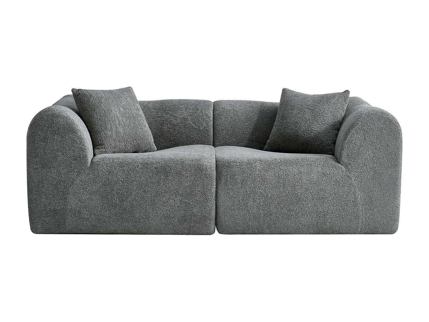 Canapé 2 places velours gris avec coussins - Pour salon, bureau ou l'appartement