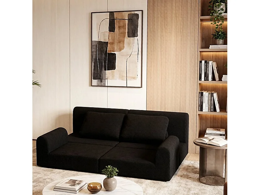 Canapé convertible 2 places 3-1 en flanelle noir - Pour salon et chambre