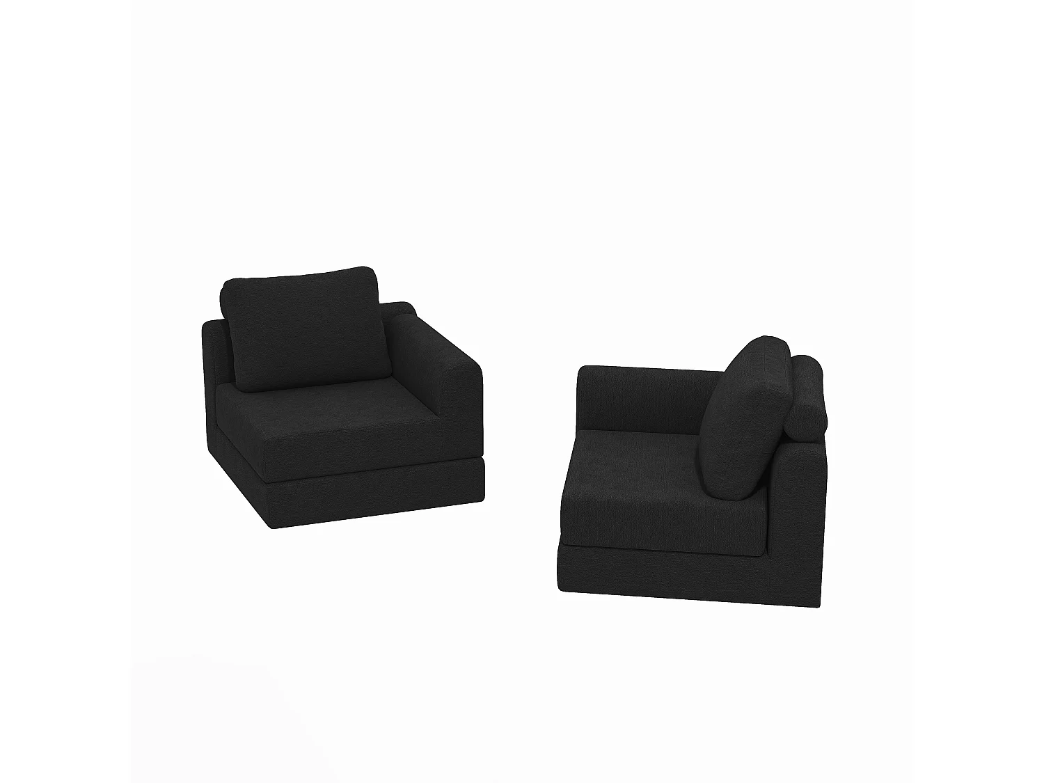 Canapé convertible 2 places 3-1 en flanelle noir - Pour salon et chambre