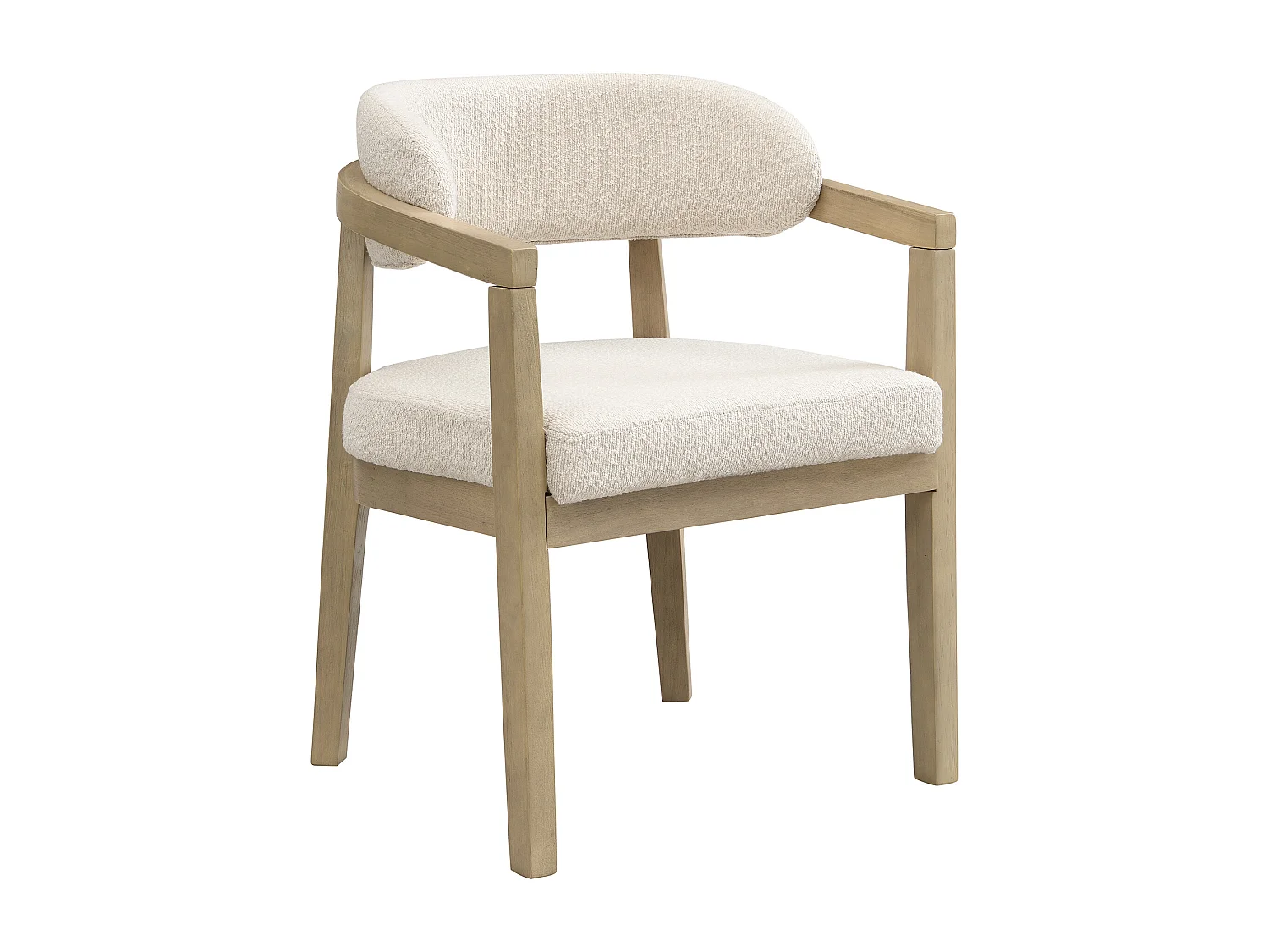 Juego de 2 sillas de tela bouclé beige con reposabrazos - Madera natural