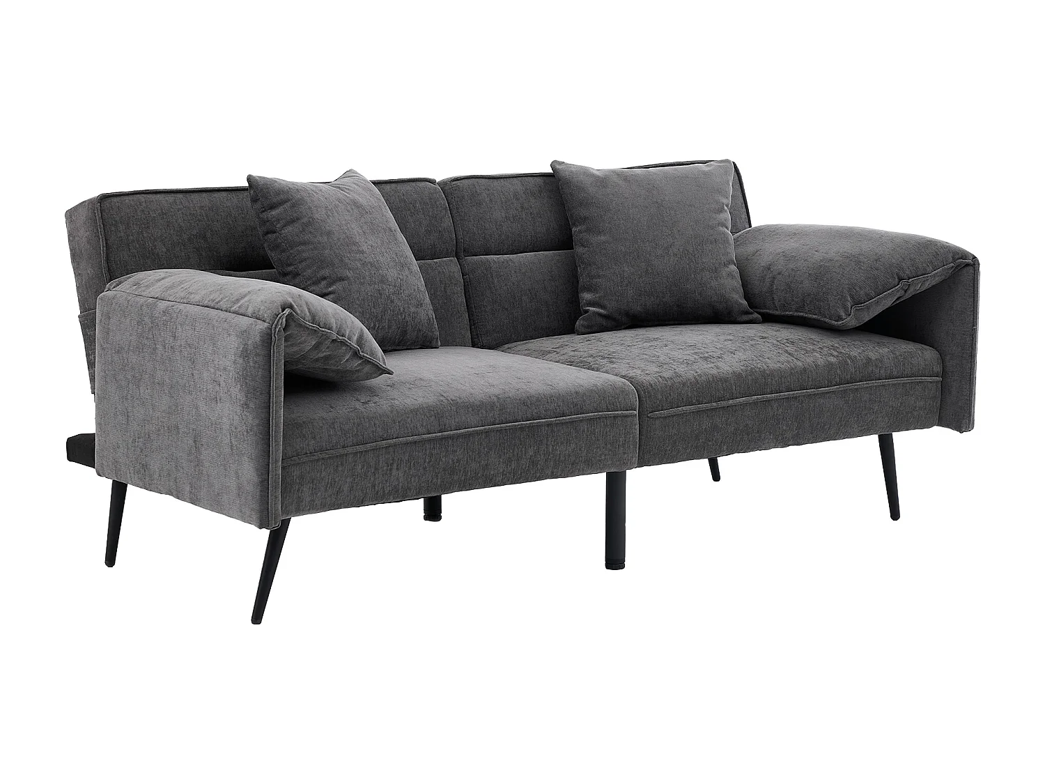 Canapé convertible 2 places en tissu gris, dossier inclinable 3 positions