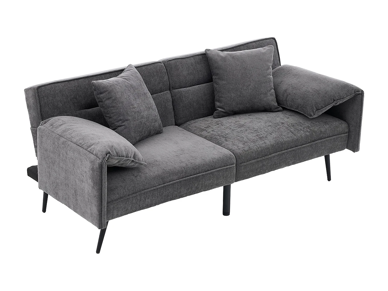 Canapé convertible 2 places en tissu gris, dossier inclinable 3 positions