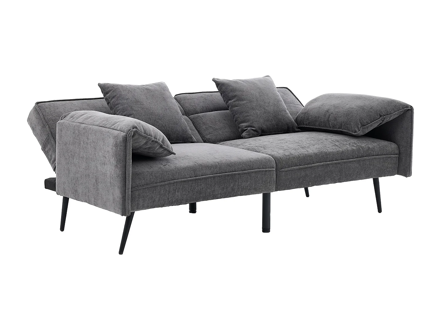 Canapé convertible 2 places en tissu gris, dossier inclinable 3 positions