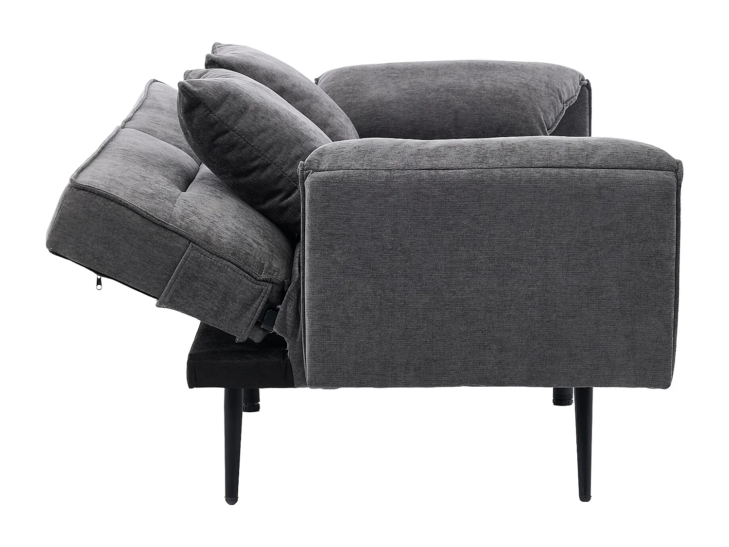 Canapé convertible 2 places en tissu gris, dossier inclinable 3 positions