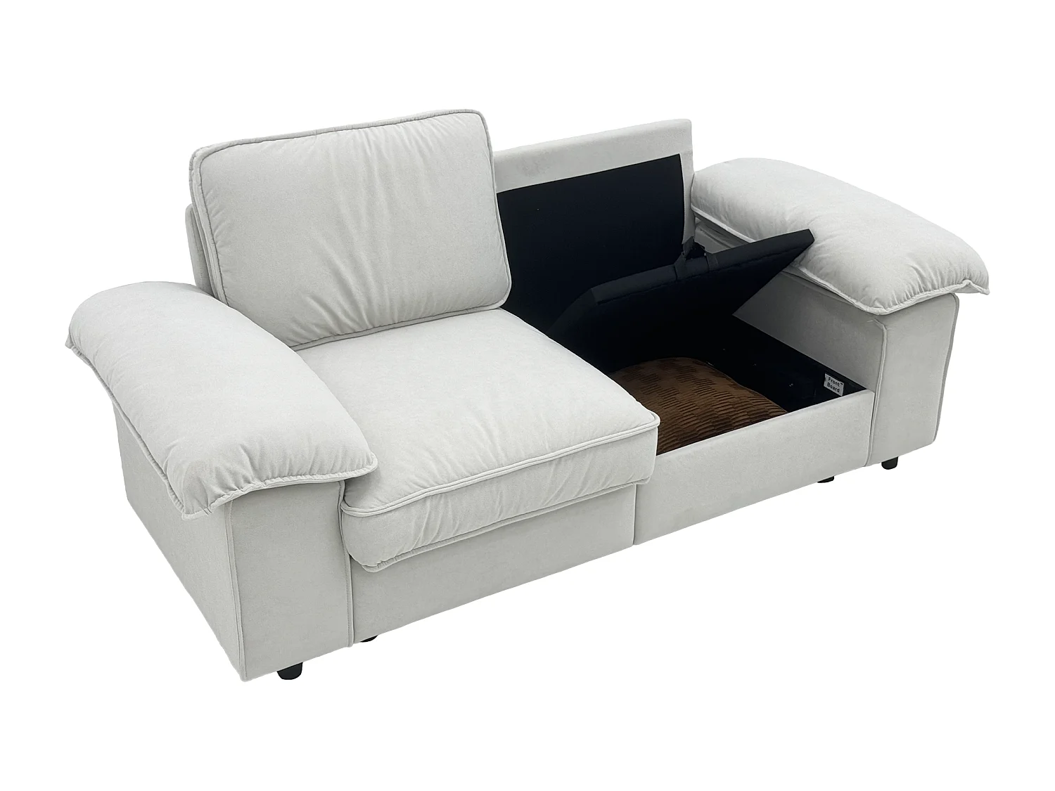 Tweezitsbank in crèmekleurige stof met opbergvak - Houten frame