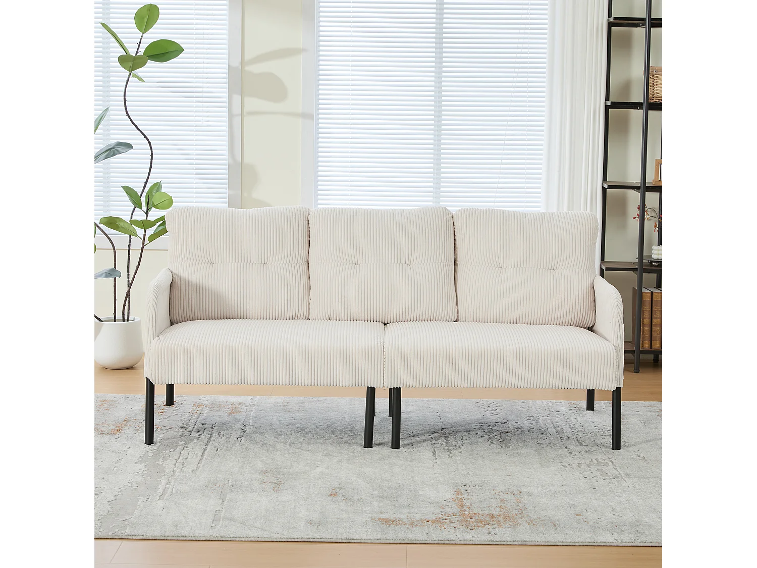 Canapé 3 places en velours côtelé beige - Pieds en métal