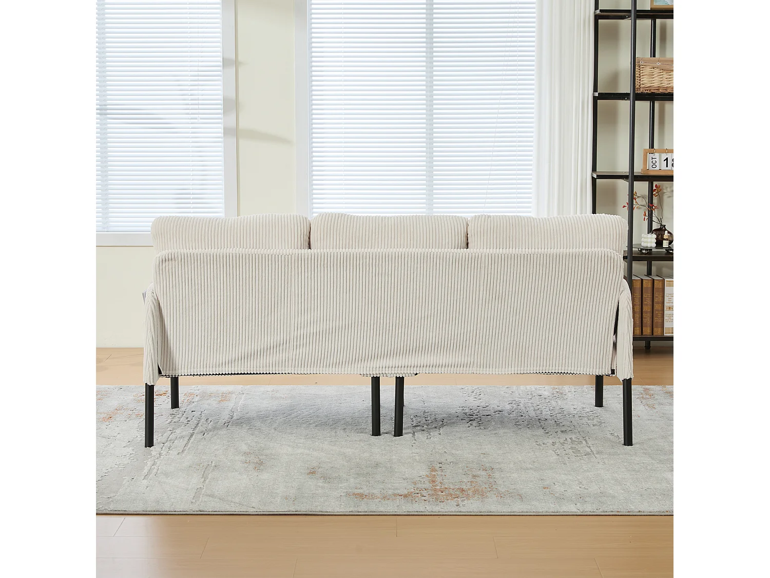 Canapé 3 places en velours côtelé beige - Pieds en métal