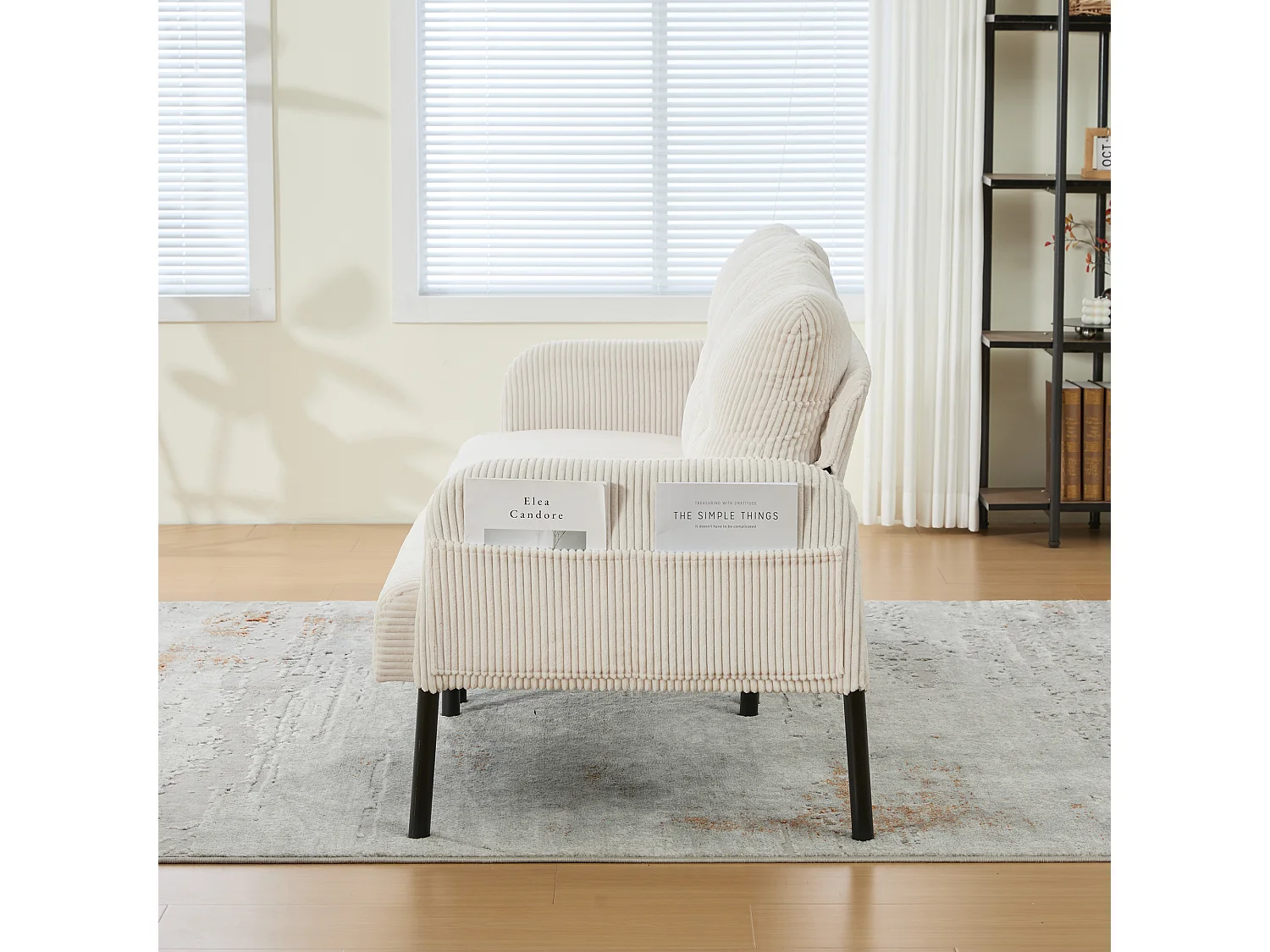 Canapé 3 places en velours côtelé beige - Pieds en métal