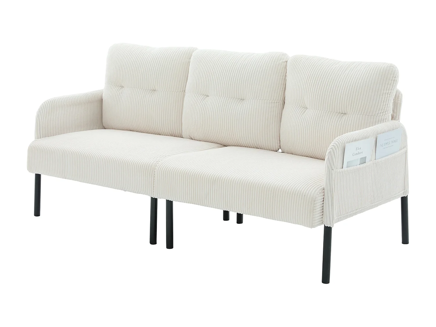 Canapé 3 places en velours côtelé beige - Pieds en métal