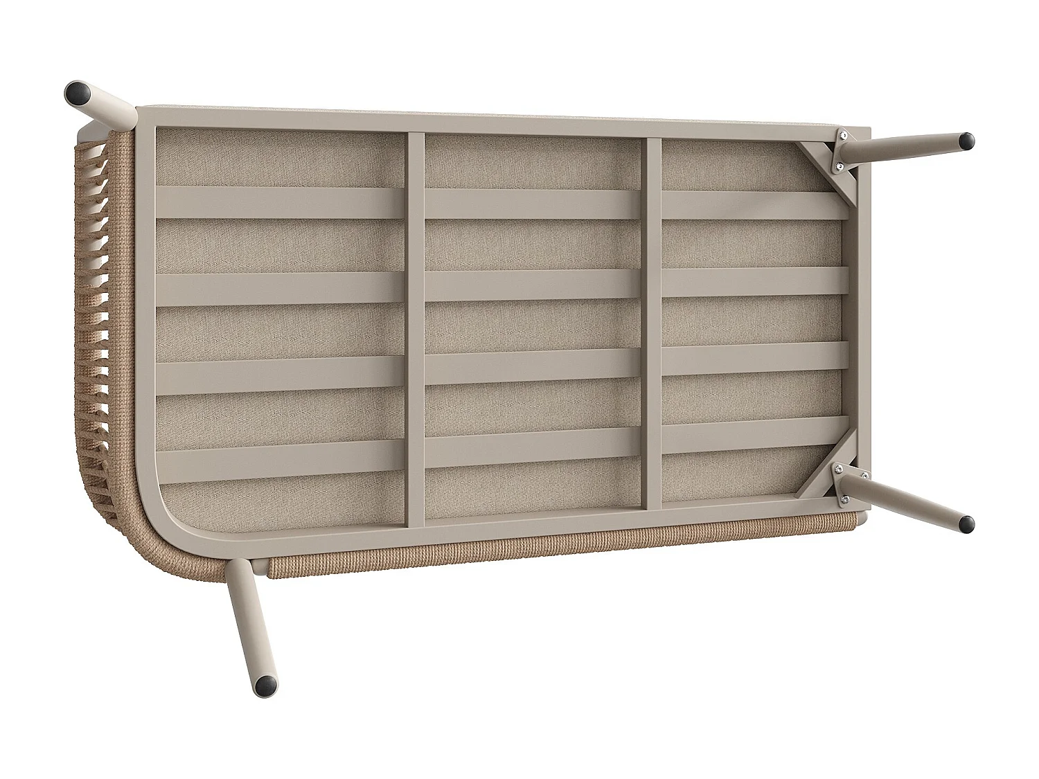 Set di mobili da giardino modulare a 6 posti con divano, poltrona, tavolini impilabili e cuscini - Beige