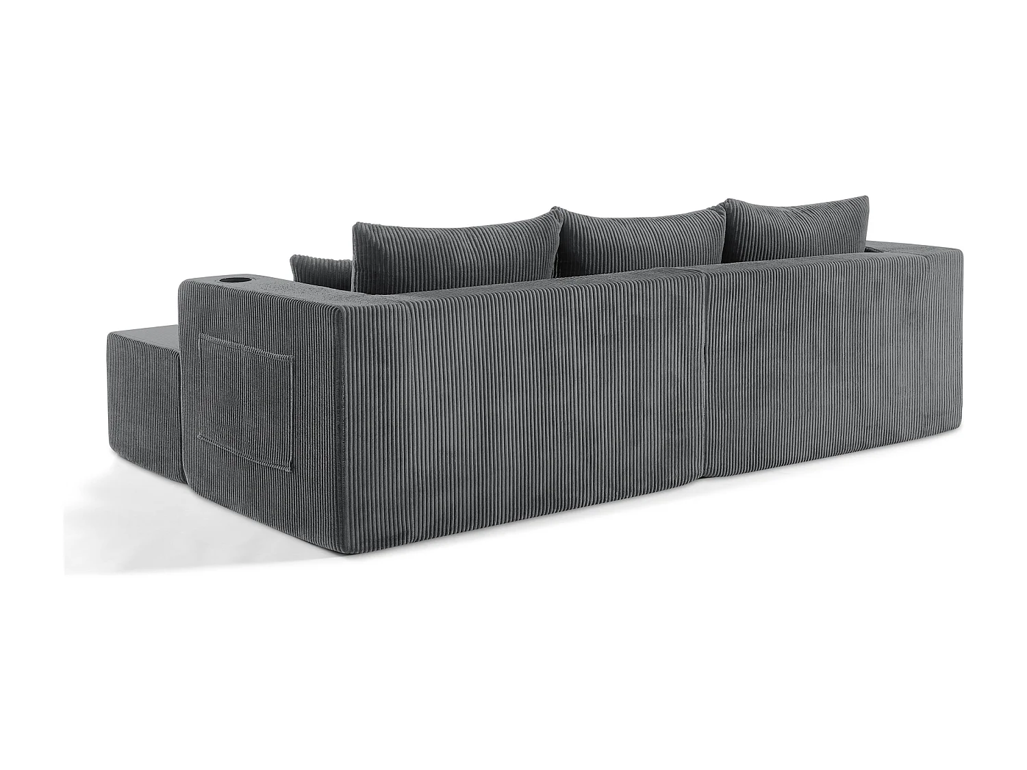 Sofá esquinero modular de 3 plazas con 2 otomanas y portavasos - Pana gris