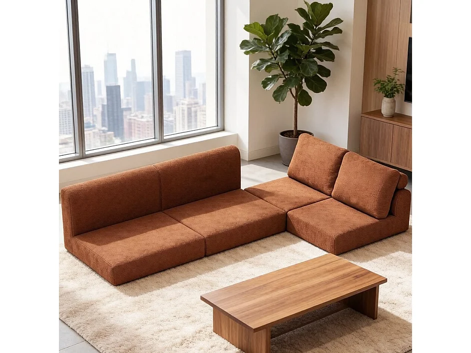 Canapé convertible 2 places 3-1 en flanelle marron - Pour salon et chambre