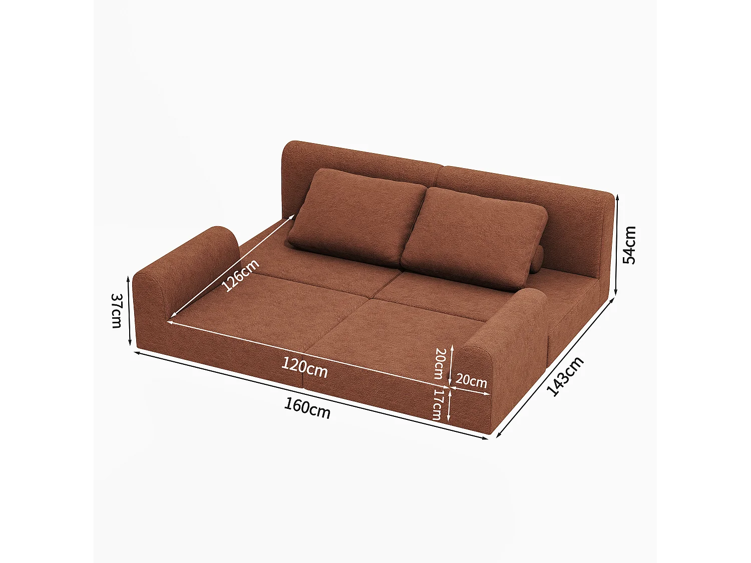 Canapé convertible 2 places 3-1 en flanelle marron - Pour salon et chambre