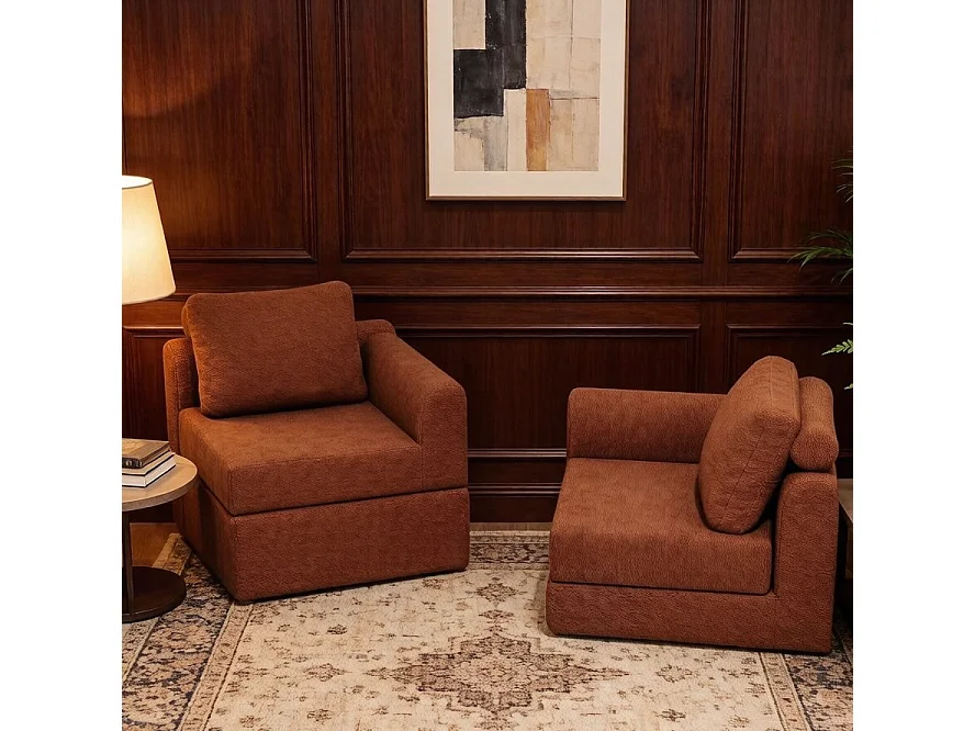 Canapé convertible 2 places 3-1 en flanelle marron - Pour salon et chambre