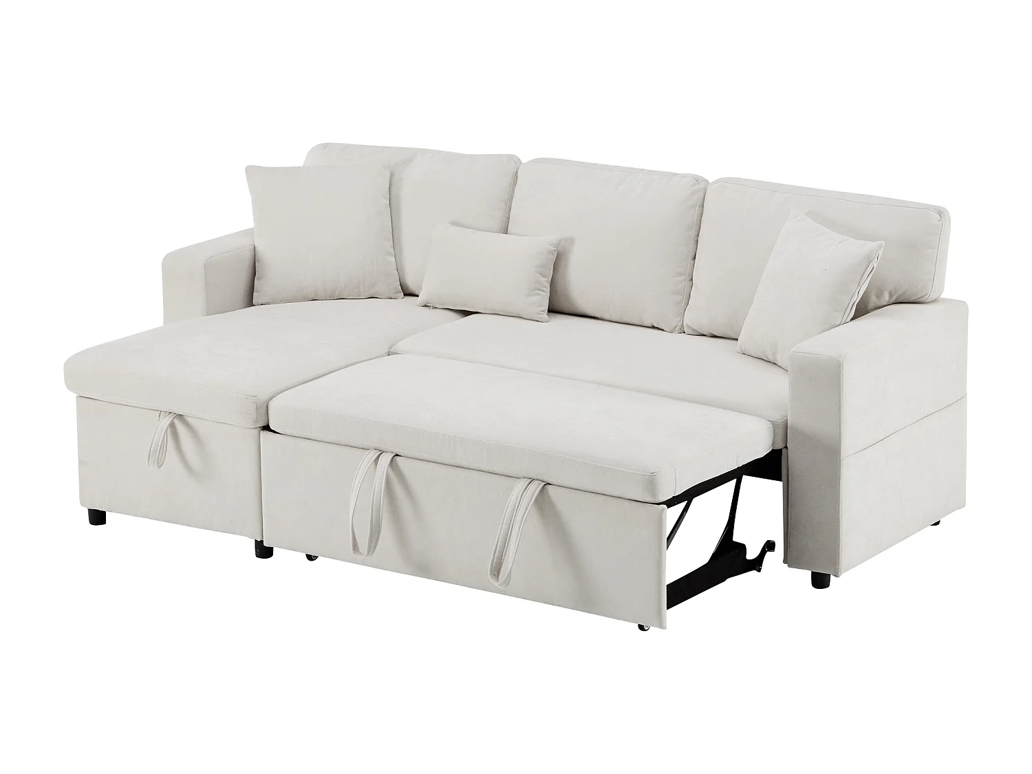 Canapé convertible 3 places avec rangement et port USB - Tissu flanelle beige