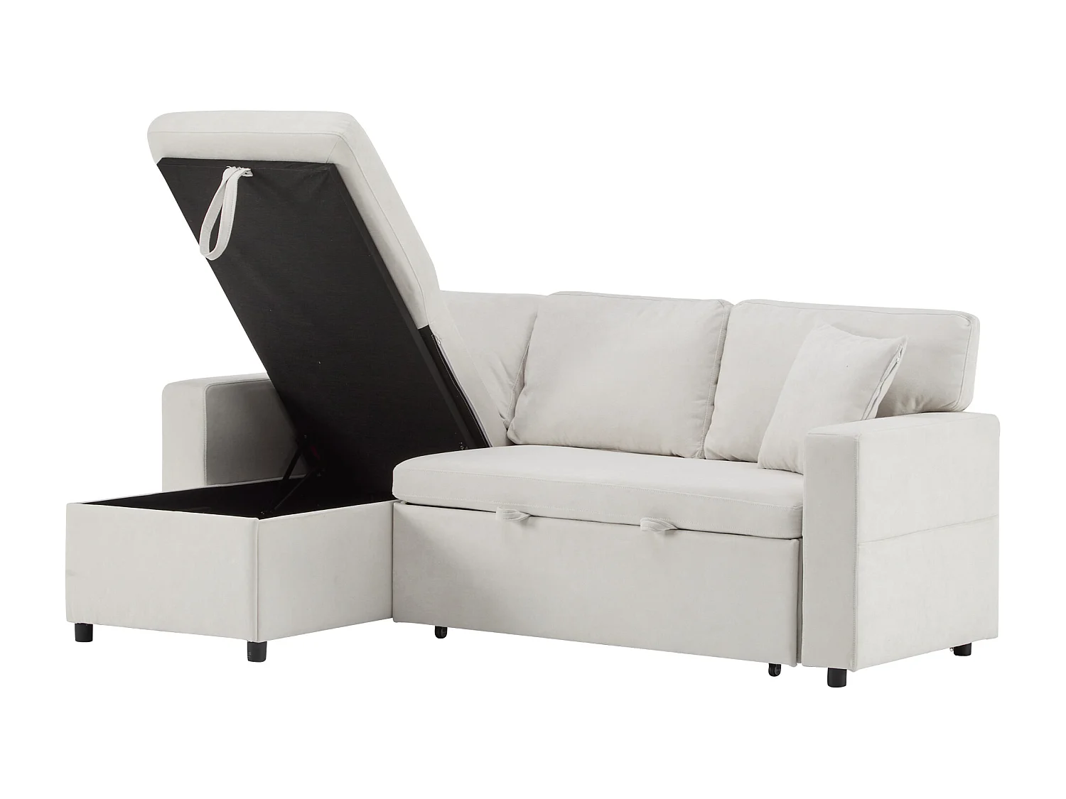 Canapé convertible 3 places avec rangement et port USB - Tissu flanelle beige