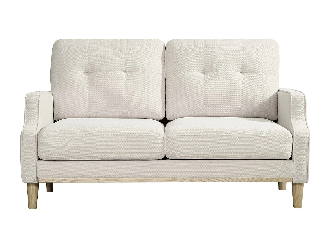 Canapé 2 places petite 135 cm avec port USB, tissu beige et bois