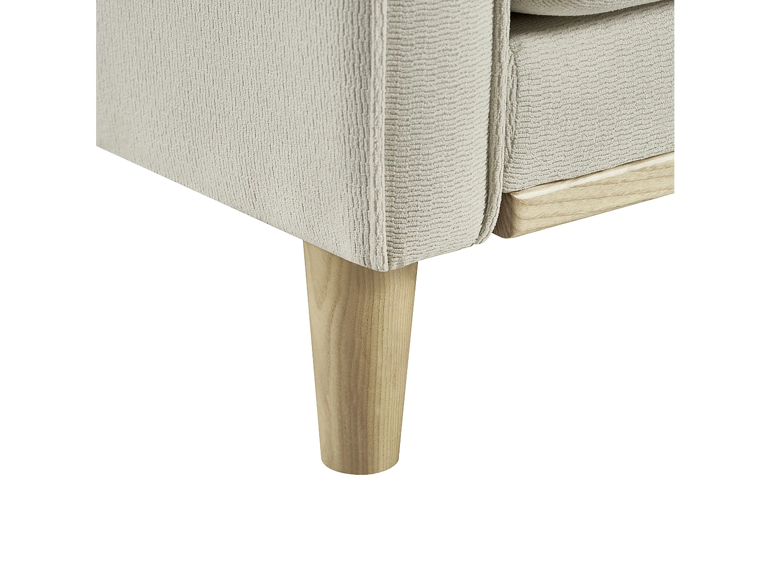 Canapé 2 places petite 135 cm avec port USB, tissu beige et bois