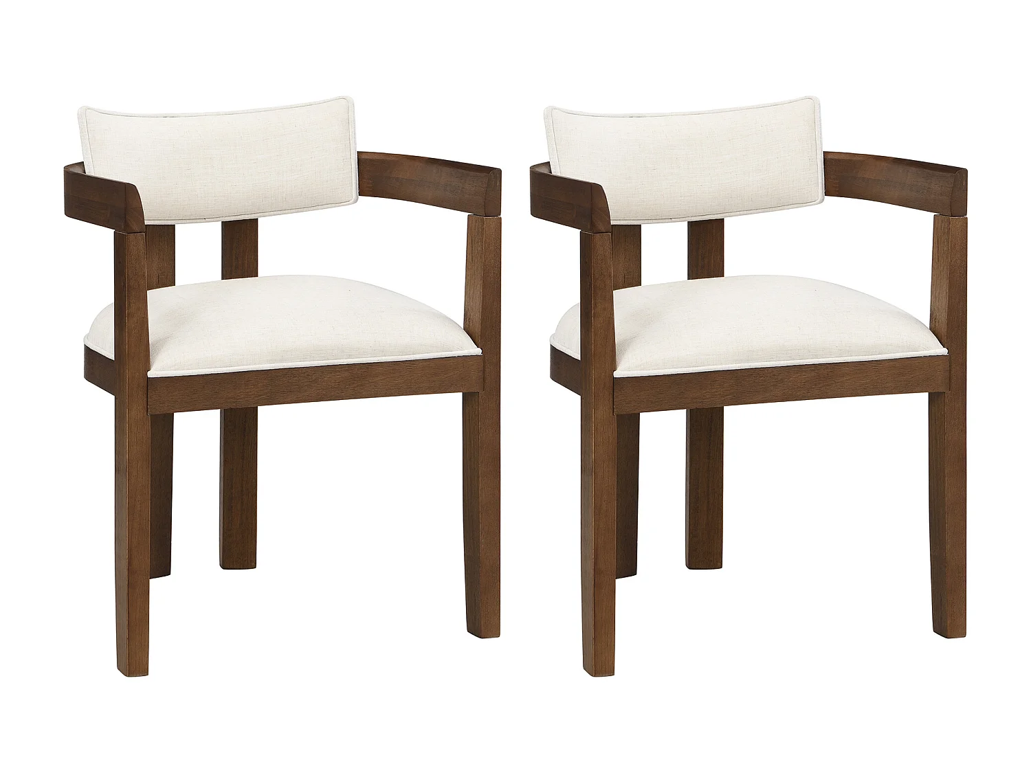 Lot de 2 chaises en bois et lin pour salles à manger, salons et café - Couleur noyer