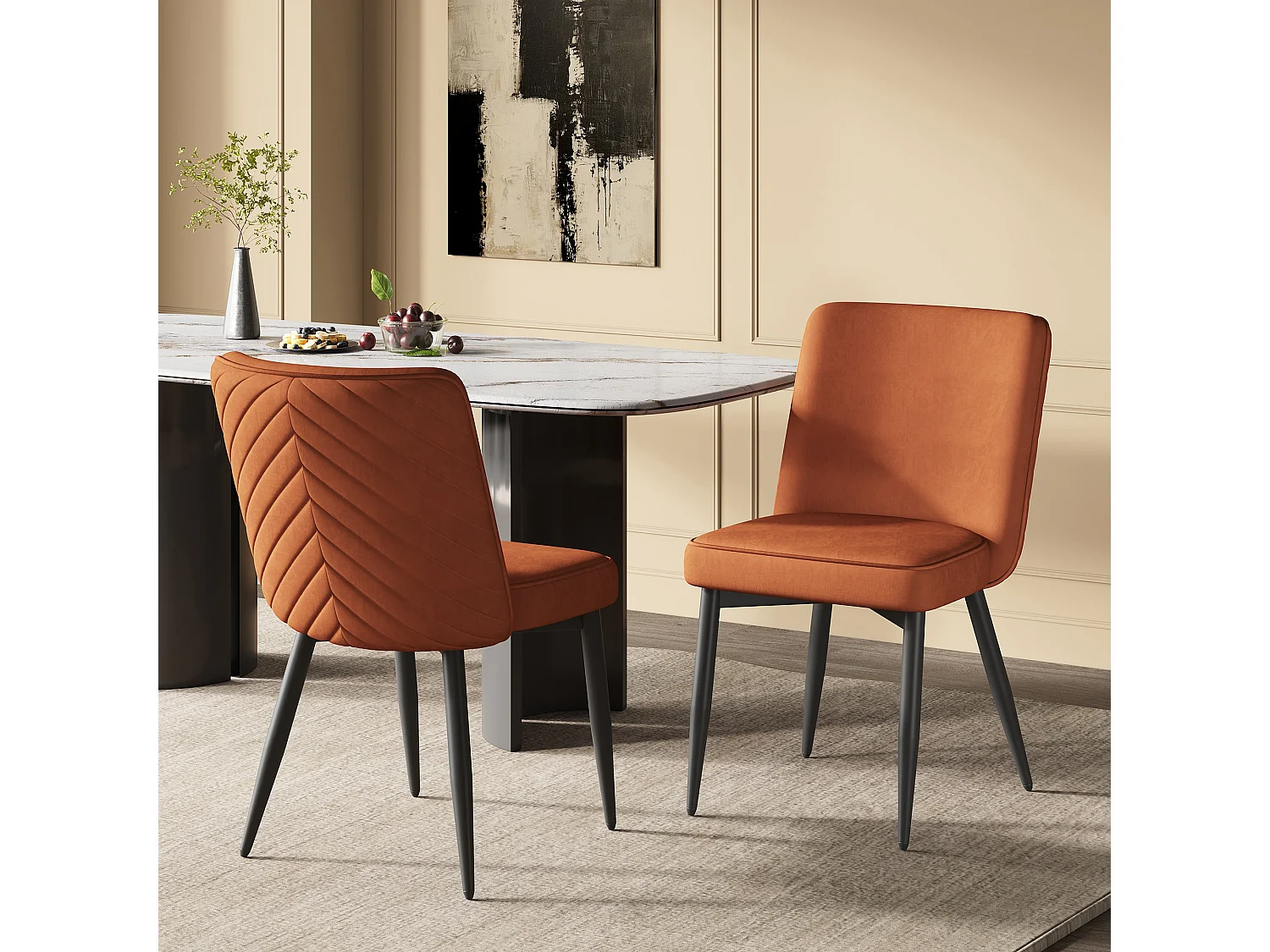 Lot de 2 chaises de salle à manger velours rouille, Pieds en métal