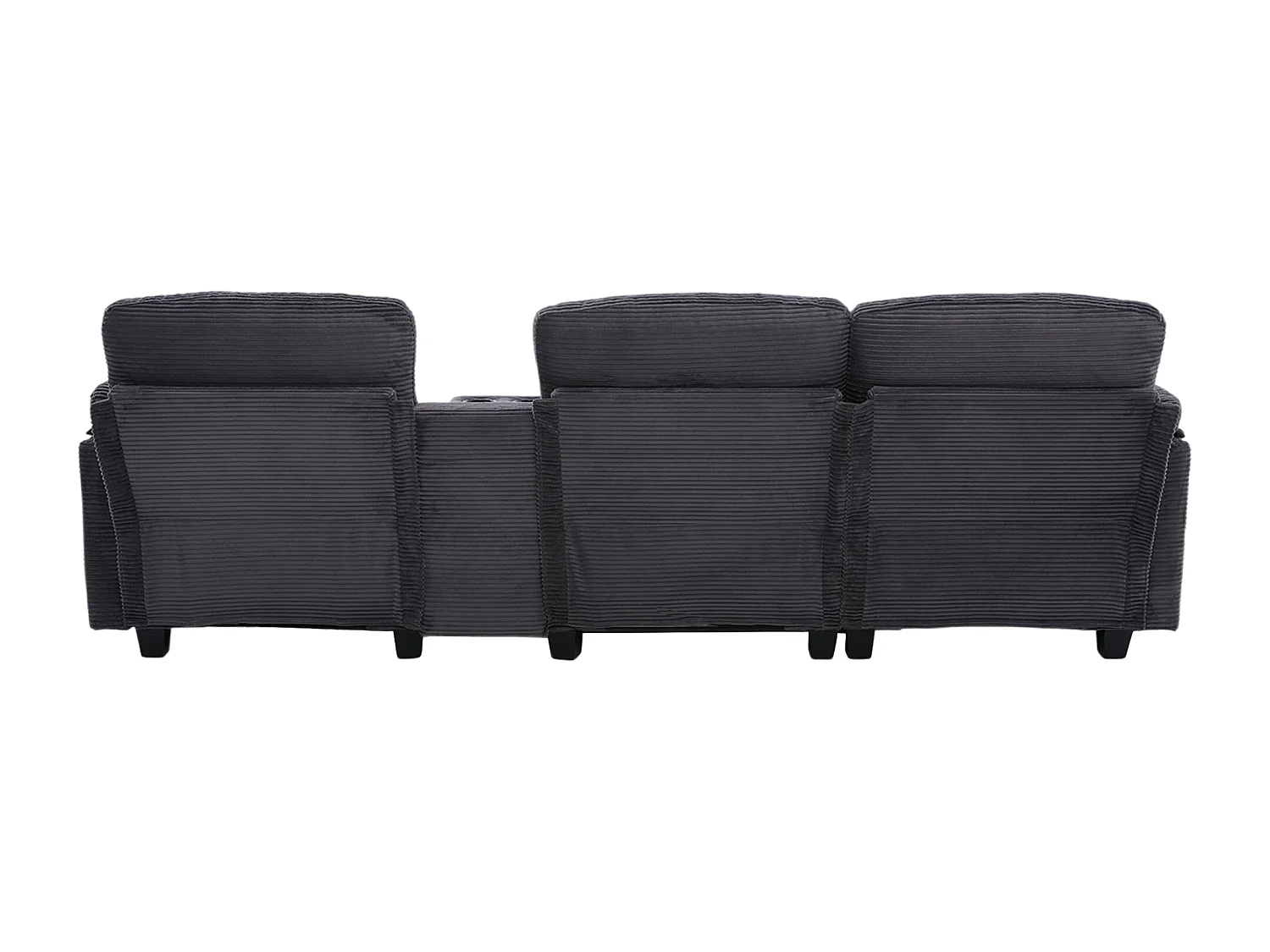 Canapé 3 places en velours côtelé avec ports USB, pouf et rangement - Gris foncé