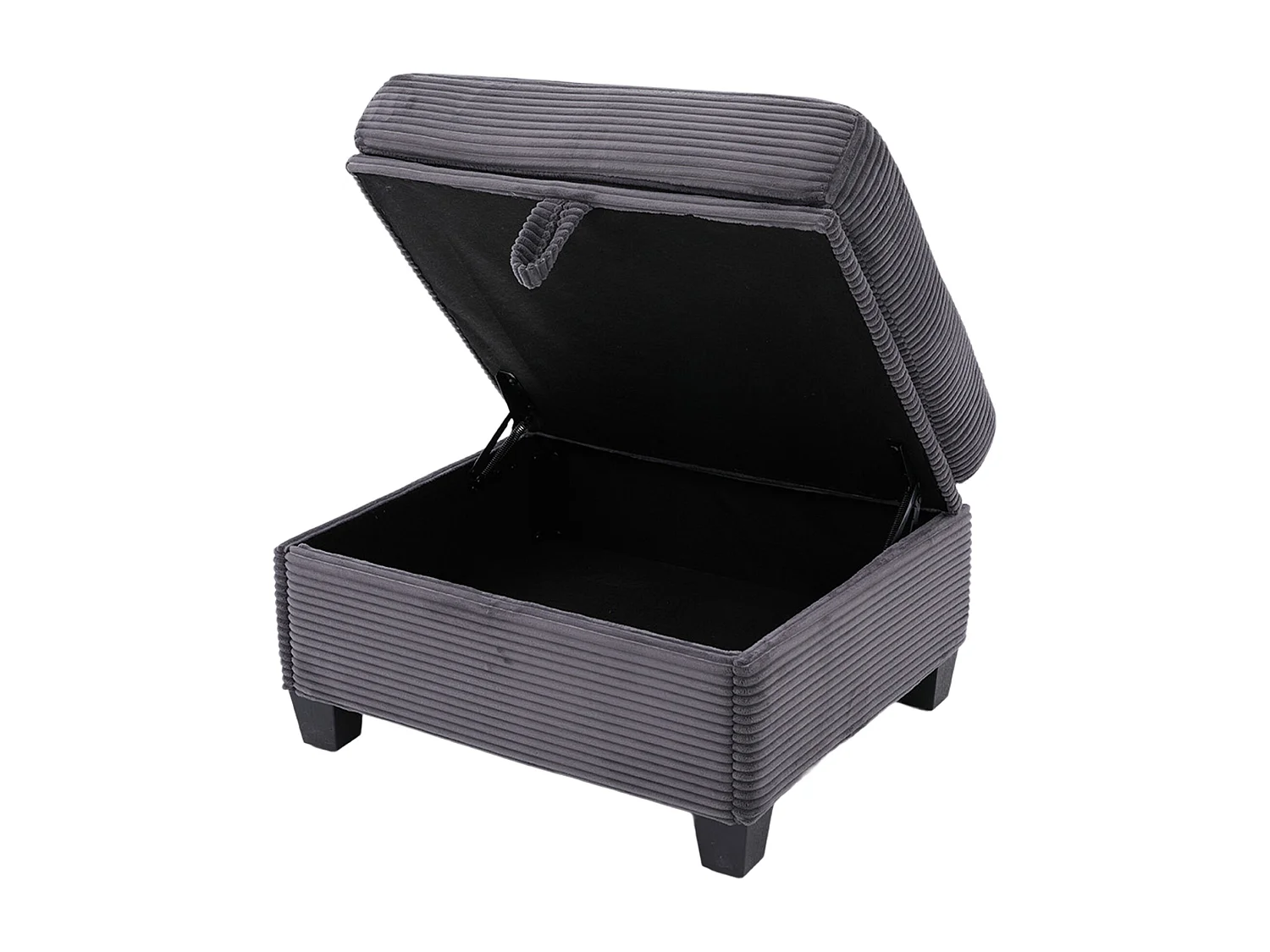Canapé 3 places en velours côtelé avec ports USB, pouf et rangement - Gris foncé