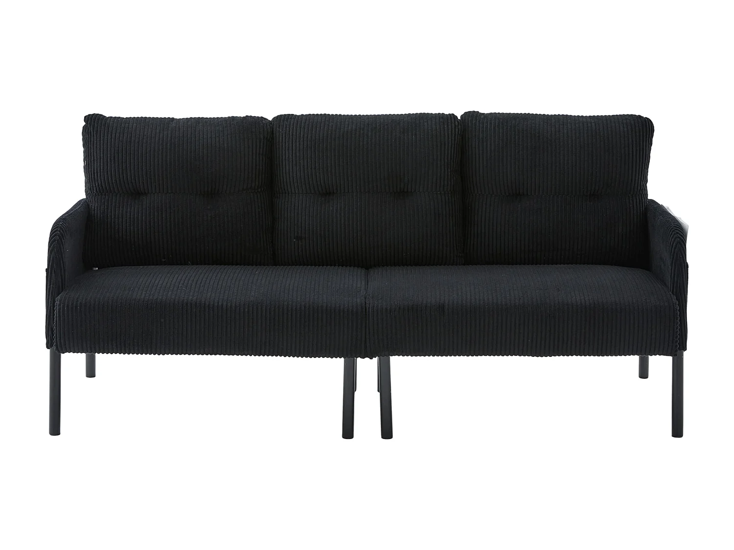 Canapé 3 places en velours côtelé noir - Pieds en métal
