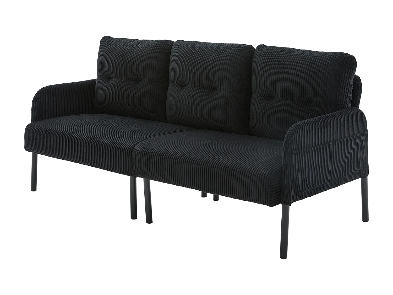 Canapé 3 places en velours côtelé noir - Pieds en métal