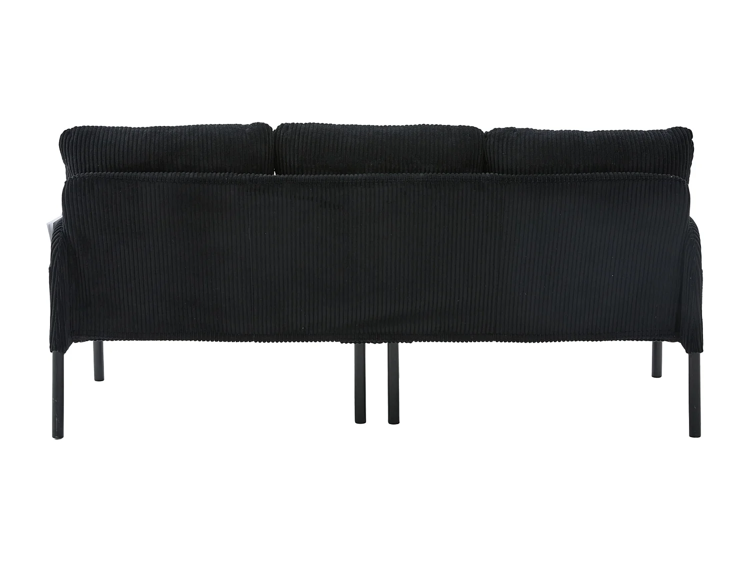 Canapé 3 places en velours côtelé noir - Pieds en métal