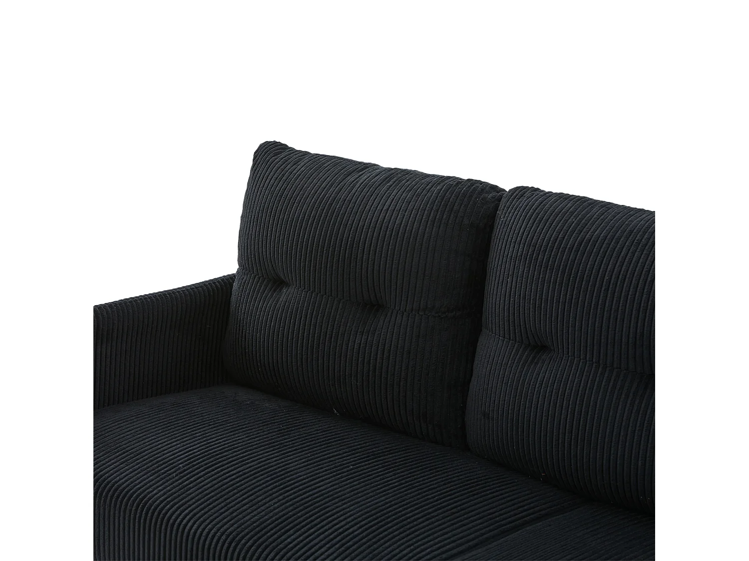 Canapé 3 places en velours côtelé noir - Pieds en métal