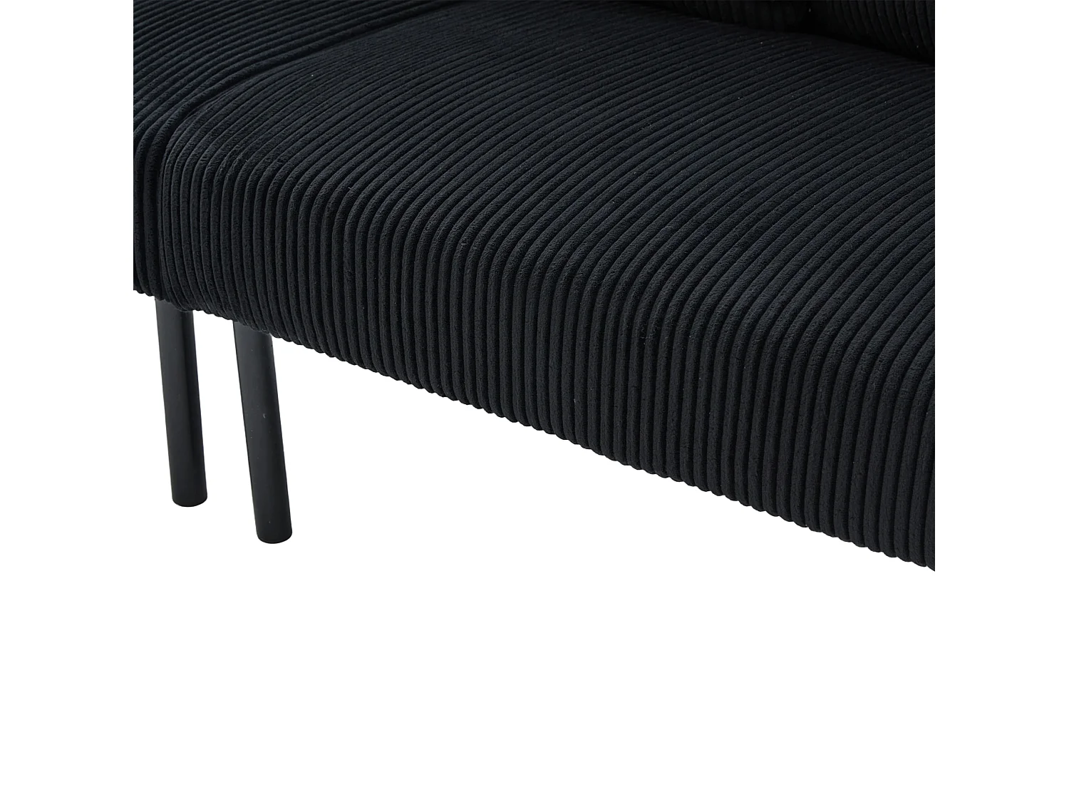Canapé 3 places en velours côtelé noir - Pieds en métal