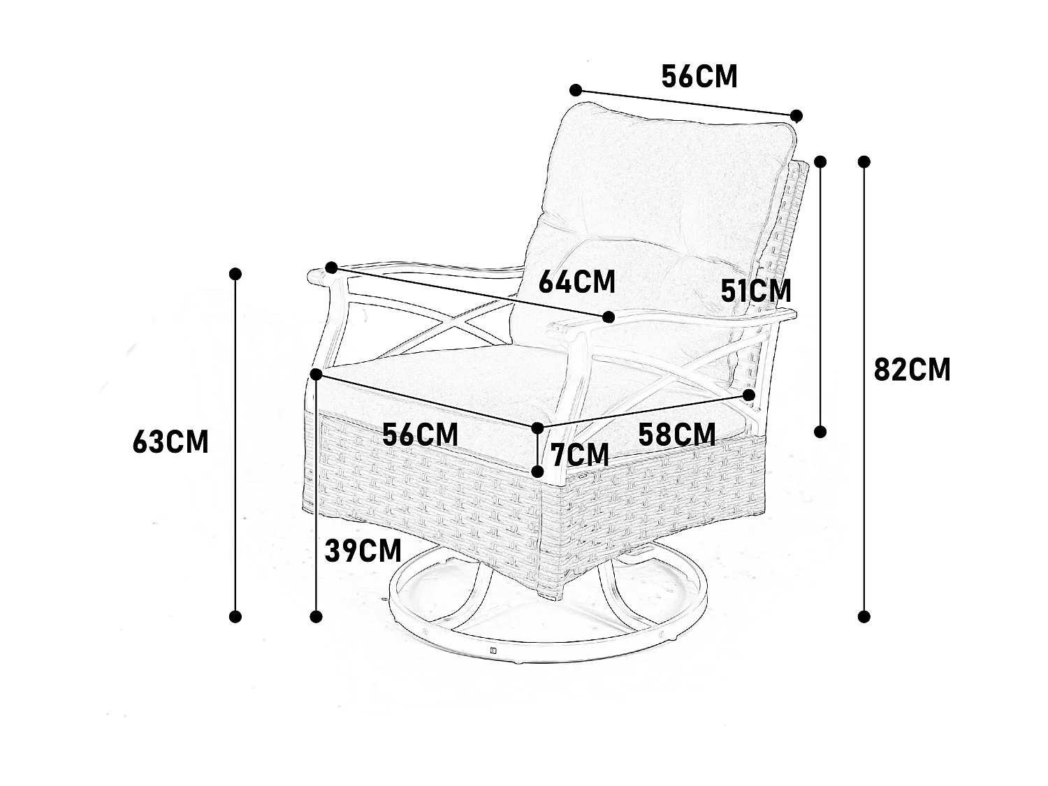 Salon de jardin 2 fauteuils pivotants à bascule + table - métal + rotin , marron et gris