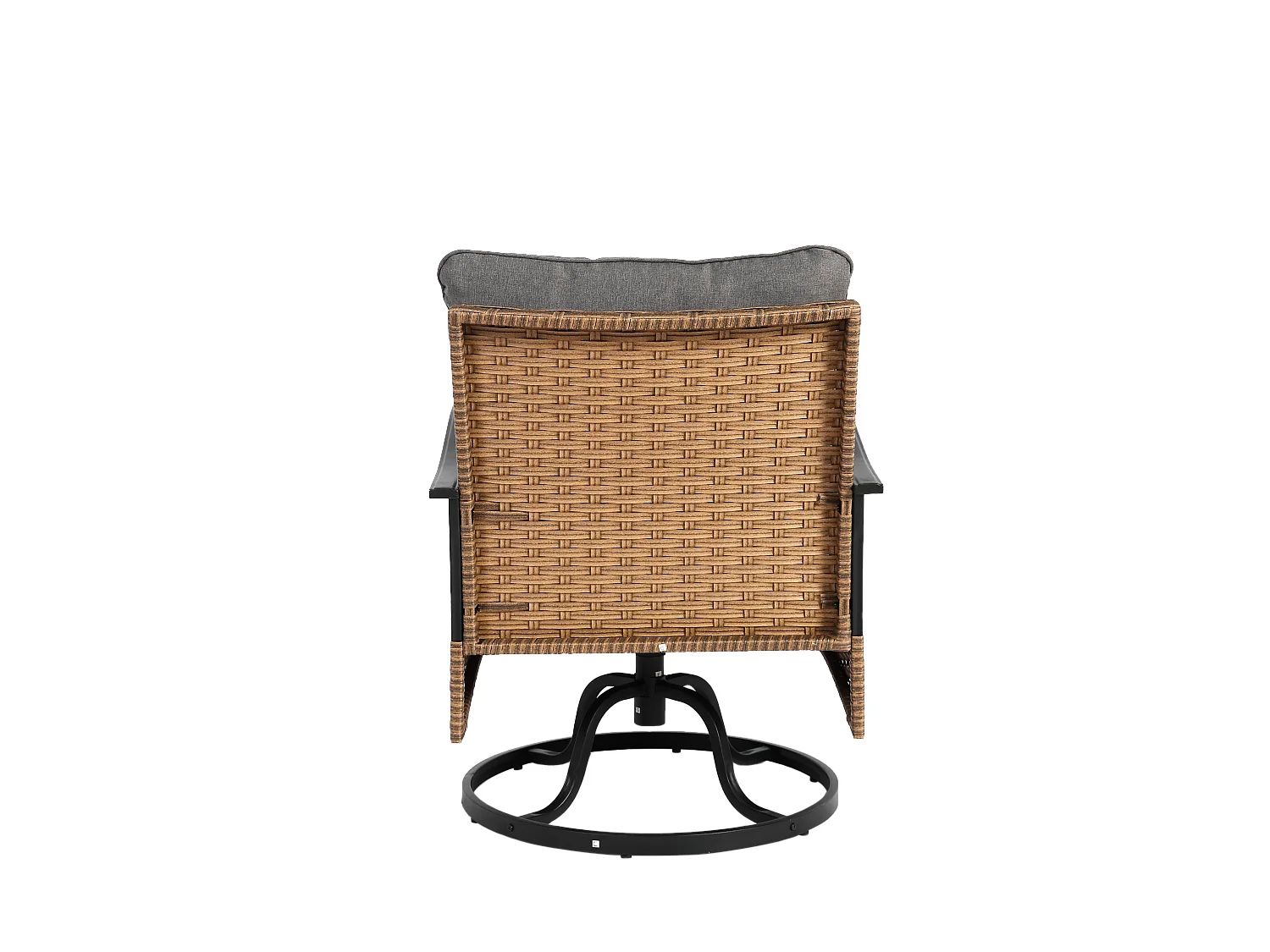 Salon de jardin 2 fauteuils pivotants à bascule + table - métal + rotin , marron et gris