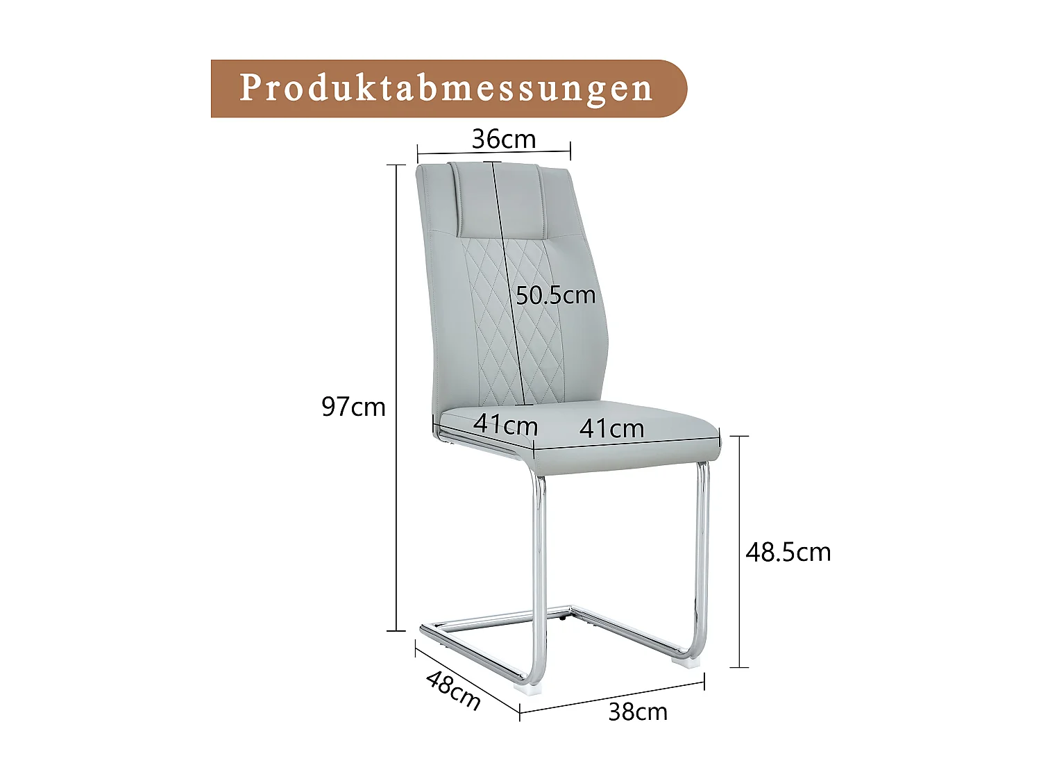 Lot de 4 chaises en simili cuir PU gris clair - Pieds métal argenté antidérapants