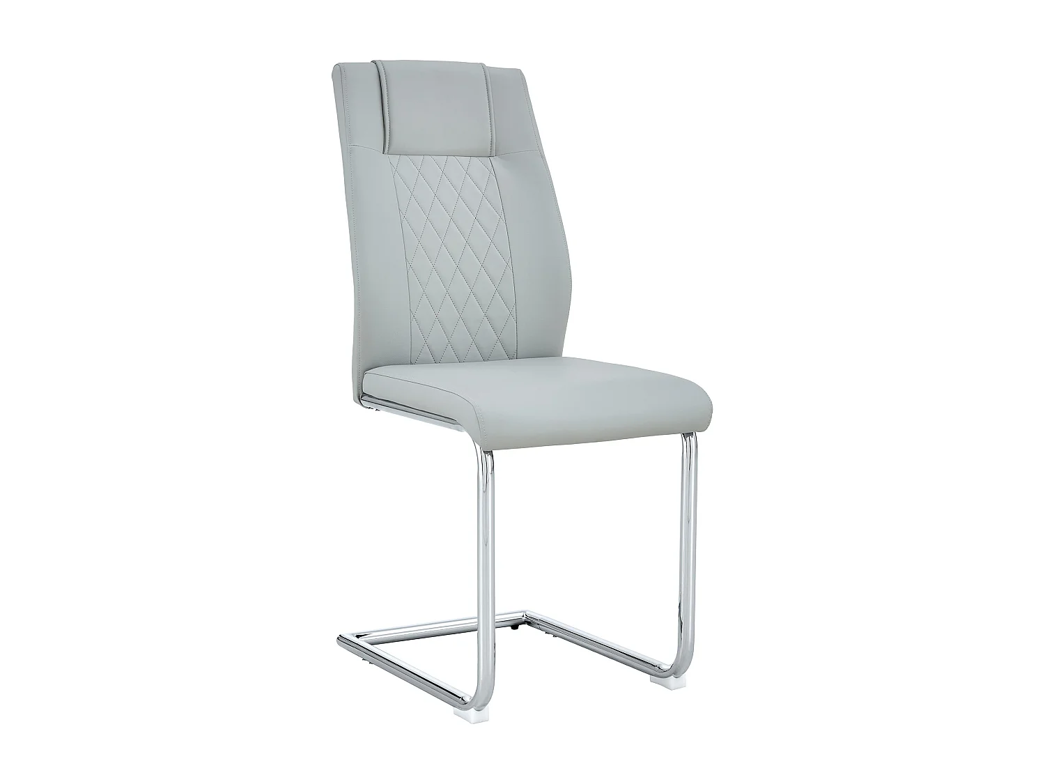 Lot de 4 chaises en simili cuir PU gris clair - Pieds métal argenté antidérapants